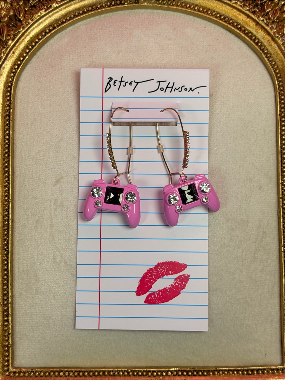 Betsey Johnson Pink Gamer Controller Rhinestone Dangle Earrings